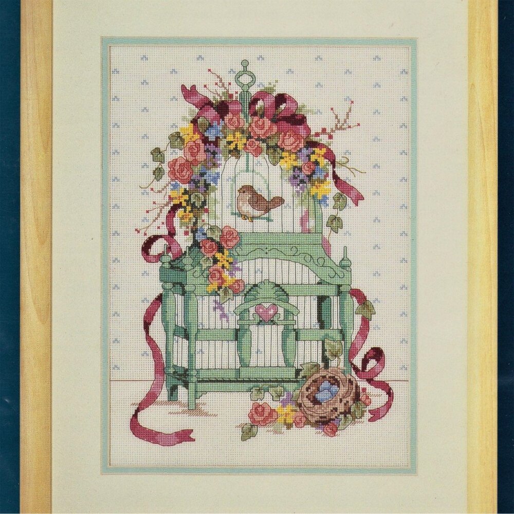 Sunset Counted Cross Stitch Kit  Rbbbons N Bows Birdcage 10 x 14 NOS 1991